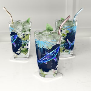 Biolumnescent Shark Pint Glass 16oz Vibrant Colors