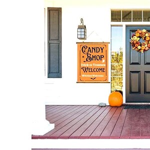Trick or Treaters welkom wandtapijt met houten top