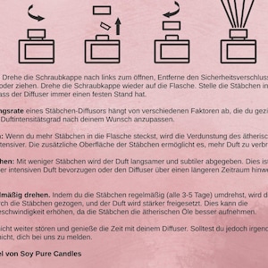 Peut inclure: Instructions illustr&eacute;es pour l'utilisation d'un diffuseur &agrave; roseaux. Les &eacute;tapes comprennent l'ouverture du flacon, le retrait du joint de s&eacute;curit&eacute;, le remplacement du bouchon et l'insertion des roseaux. Le texte explique comment ajuster l'intensit&eacute; du parfum.