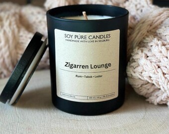 Bougie parfumée en pot de verre « Salon à cigares » | Cire de soja végane artisanale | Coffret cadeau | Idée cadeau | Bougie à offrir | Bougie parfumée | Fête des Pères | Noël