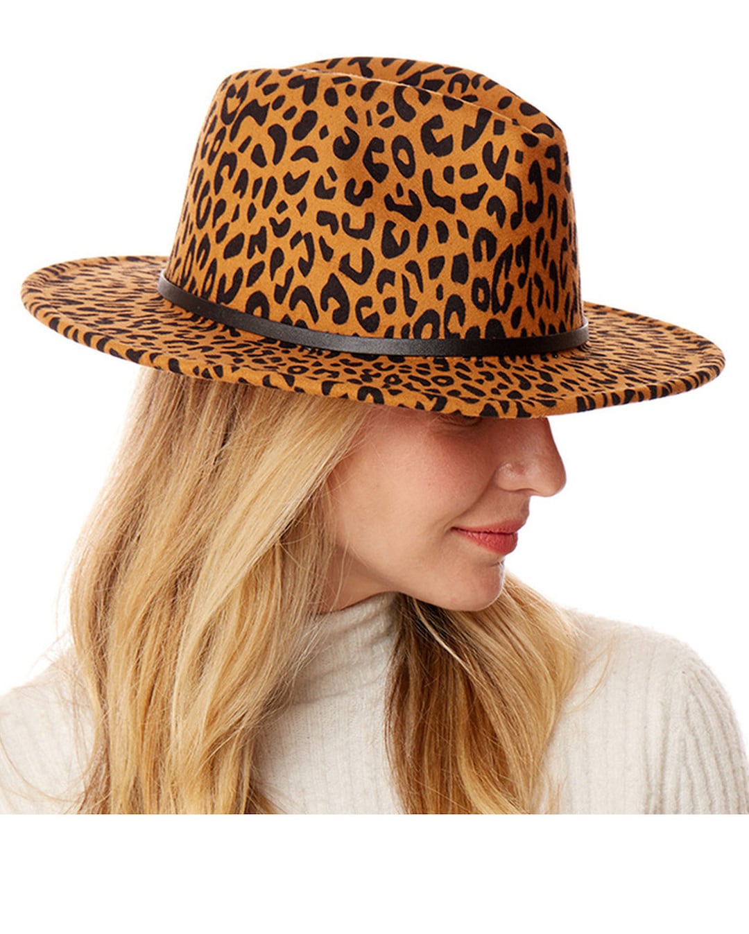 Wide Brim Felt Fedora Panama Hat with Leopard Print Belt il_1080xN.6009881043_2zx6.jpg main image 4