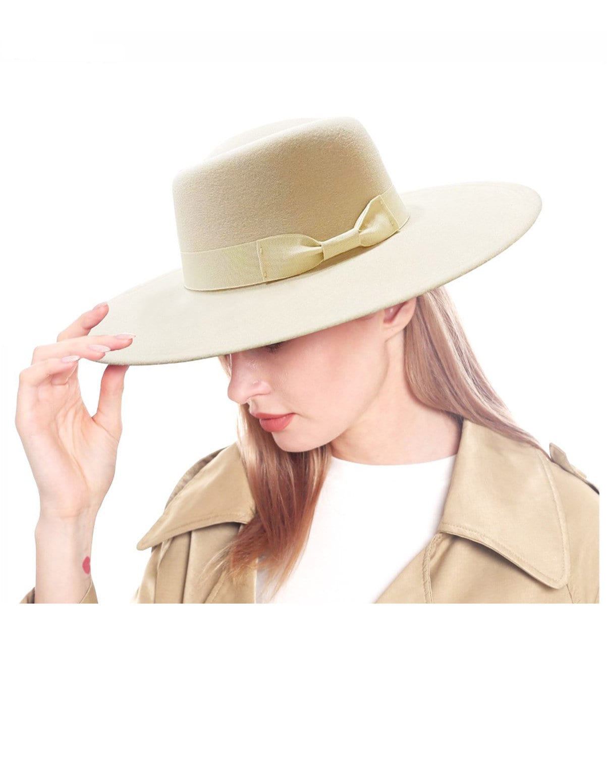 Theory Tan Fedora with Gold Ribbon NWT Custom-made Fedora Hat in bone tone. Dressed with silk  main image 2