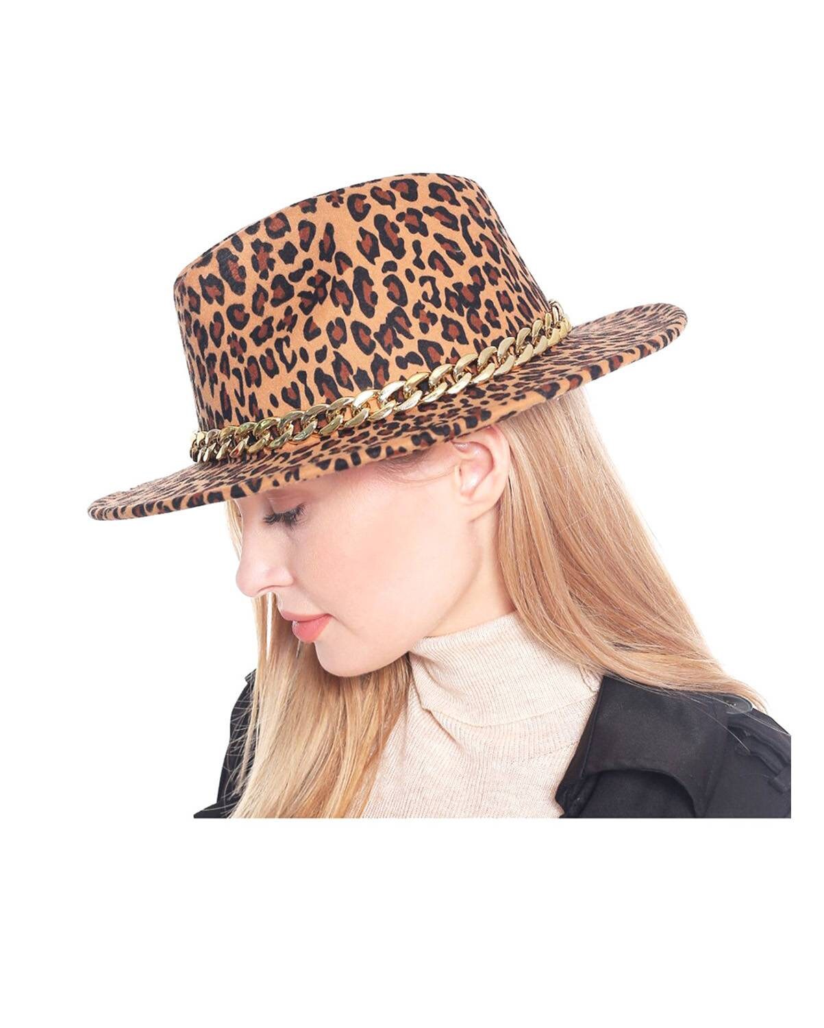 HAT FEDORA Leopard Print Underside Brim/Camel Golden Brown Removable Hat Band Women main image 3