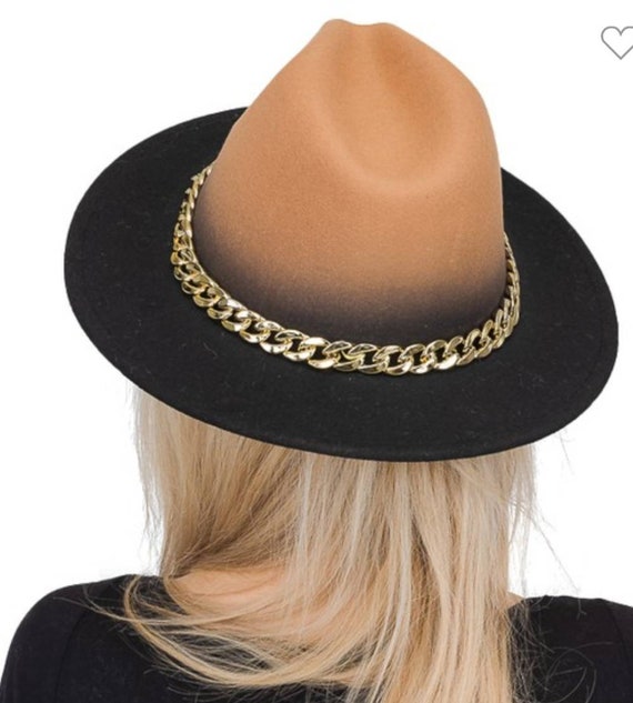 Ombre Tan/black Chain Fedora Hat - Etsy display picture 3