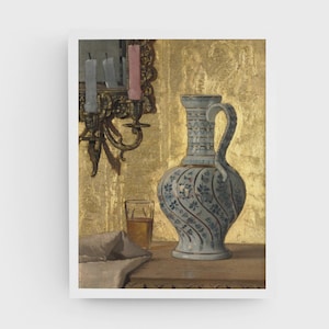 Vintage Pitcher & Glass Oil Painting Art Print (Digital Download)