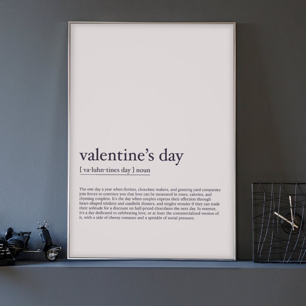 Funny Valentines Day Definition Wall Art, Humorous Valentines Day Art Print, Valentines Day Poster, Gift for Valentines Day,Digital Download