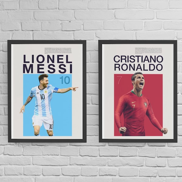 Messi and Ronaldo Poster, Minimalist Posters, Mid Century Modern, Sports Office Wall art, Sports Bedroom, Gift for Him, Soccer Fan Gift