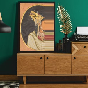 Vintage Glitched Indian Maharani Portrait: Digital Wall Art (Digital Download)
