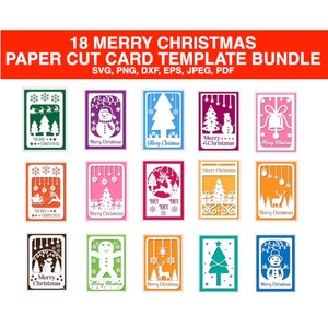 Pacote de cartão de papel recortado de Feliz Natal SVG, pacote de modelo vertical de cartão de papel recortado de Feliz Natal, arquivo SVG para Cricut, download digital