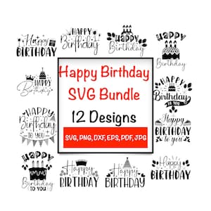 Happy birthday svg bundle hand lettered | Birthday svg | Birthday party svg | Birthday cake svg | Birthday party svg png | Birthday clipart