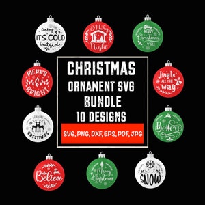 Christmas Round Ornament Svg Bundle Laser Cut File, Christmas Round Tree Decoration SVG Files, Christmas Bauble SVG Files, Digital Download