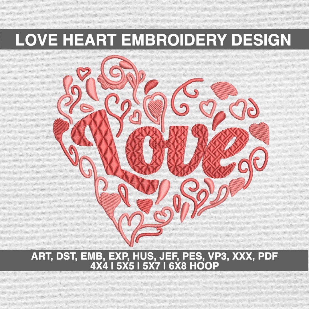 Heart Love Embroidery Design: Valentines Pattern (digital Download) - Etsy