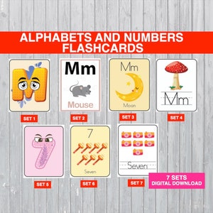 Alphabets and Numbers Flashcards Set, Montessori Flashcards, Pre-school 1-20 Numbers and Alphabets Flashcards, Kindergarten Flashcards