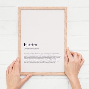 Funny Burrito Definition Wall Art, Humorous Burrito Art Print, Fast Food Lover Wall Art, Cafe Wall Art, Gift for Burrito Lover, Digital File