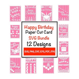 Paquete SVG de tarjeta de corte de papel de feliz cumpleaños, paquete de plantilla vertical de corte de papel de tarjeta de feliz cumpleaños, archivo SVG para Cricut, descarga digital