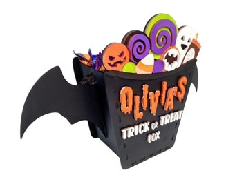 Personalised Halloween Trick or Treat Box Template, Halloween Candy Box Svg, Laser Cut File, Glowforge Treat Box, Halloween Gift Box