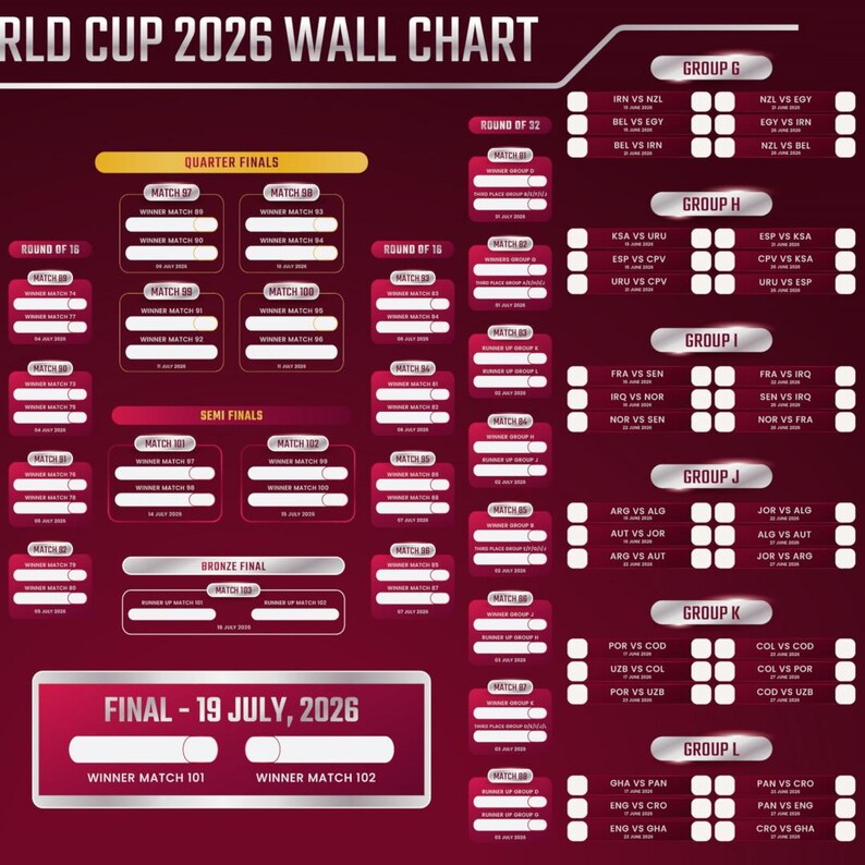 FIFA World Cup 2026 Printable Wall Chart | World Cup Fixture Schedule ...