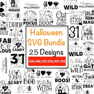 25 Halloween SVG Bundle, Halloween Silhouette Designs SVG Bundle, Halloween Sprüche Bundle, Halloween Text Design Bundle für Produkte