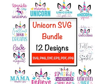 Unicorn SVG Bundle (12 Designs), Unicorn head svg cutting file, Inspirational Unicorn svg file for cricut and silhouette, Instant Download