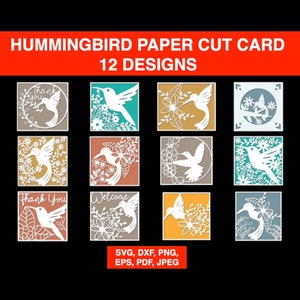 HUMMINGBIRD et FLOWERS Paper Cut Card SVG Bundle, Paper cut template, Bird Svg files for cricut, Instant download, Digital Download