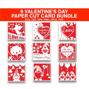 Valentine's Day Paper Cut Card SVG Bundle, Valentine's Day Card Papercut Template Bundle, Valentine SVG File for Cricut, Digital Download