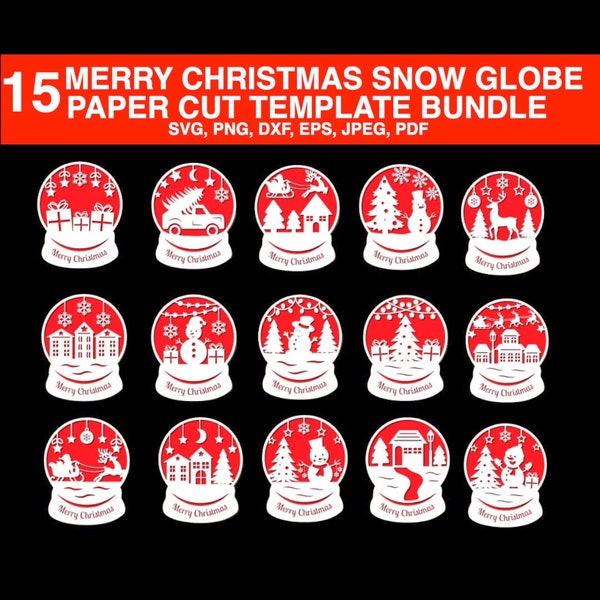 Snow Globe Merry Christmas Paper Cut SVG Bundle, Snow Globe Merry Christmas Papercut Template Bundle, SVG File for Cricut, Digital Download