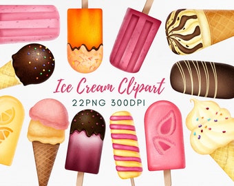 Watercolor Ice Cream Clipart: 22 PNG Popsicle Bundle (Digital Download)