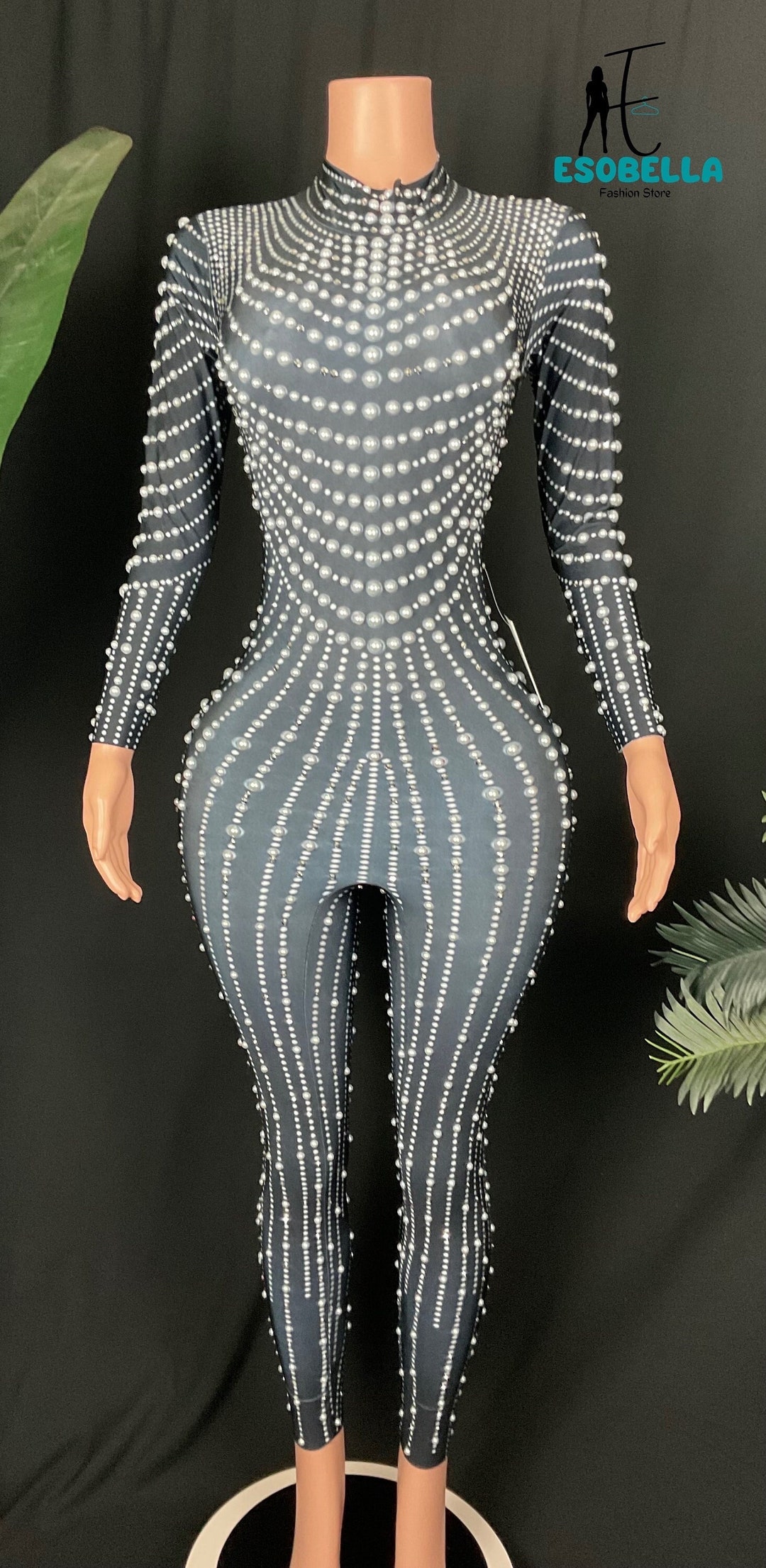 Pearl Detail V-Neck Long Sleeve Bodysuit main image 1