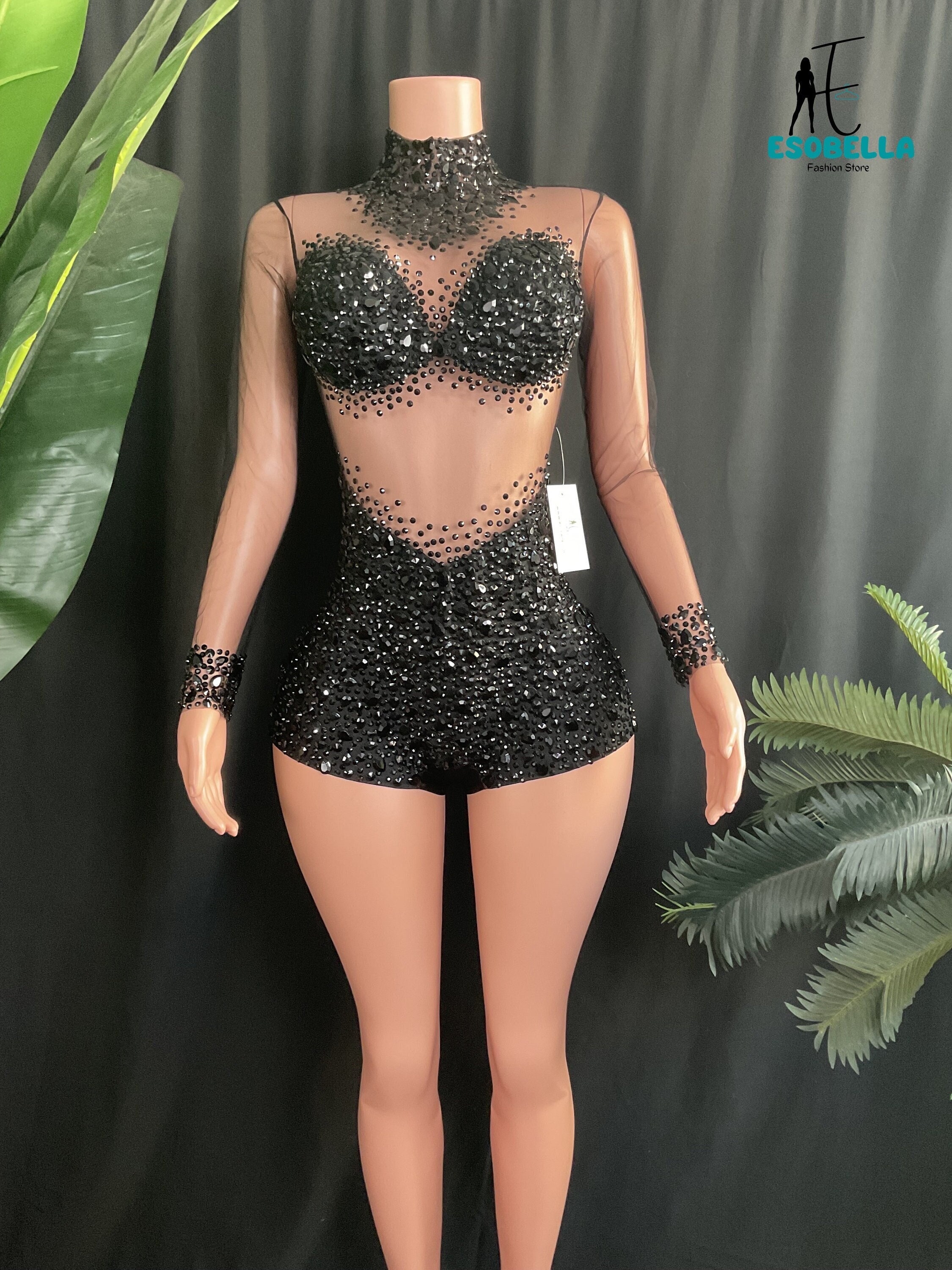 Women Shiny Diamond Mesh Bodysuit Jumpsuit See Through Bodycon Romper Long  Sleeve Tops Lingerie (Small) Black : : Clothing, Shoes &  Accessories