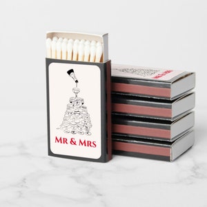 Matchbook sketch wedding favors for guests in bulk Champagne Tower. Mr and Mrs Wedding Matches. Bulk Wedding Favors. Set of 50.