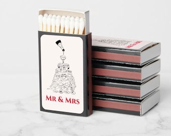 Matchbook sketch wedding favors for guests in bulk Champagne Tower. Mr and Mrs Wedding Matches. Bulk Wedding Favors. Set of 50.