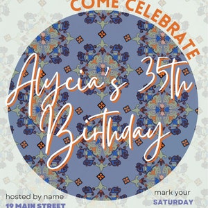 Colorful self-Printable birthday invitation. Editable on Canva. Spanish tiles invitation to Birthday. Birthday Invitations that you print.