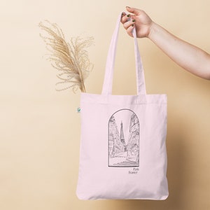 Paris France Organic fashion tote bag Grocery Store Bag Eiffel Tower,  Sketchy  minimalist Drawing