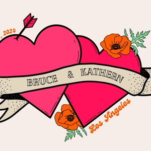 Digital Download canva Save the date. Tattoo inspired. Fun and colorful save the date. Vintage save the date. Save the date for wedding