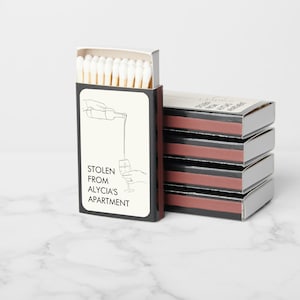 Apartment matches, housewarming gift matchbox, cute matches, Sketchy drawings, black and white, host gift, gift for host, set of 50