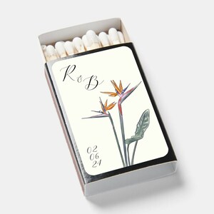 Bird of Paradise Wedding Matchboxes: Bulk Favors, Vintage Style
