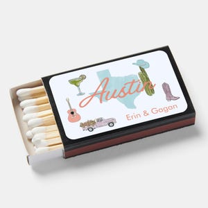 Austin Texas matches, housewarming gift matchbox, cute matches, colorful, watercolor, host gift, gift for host, set of 50, bachelorette swag