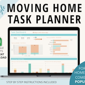 Moving Home Task Planner | Google Sheets template | Task Tracker | Planning a Home Move | Planning tool | Track family tasks, couple tasks
