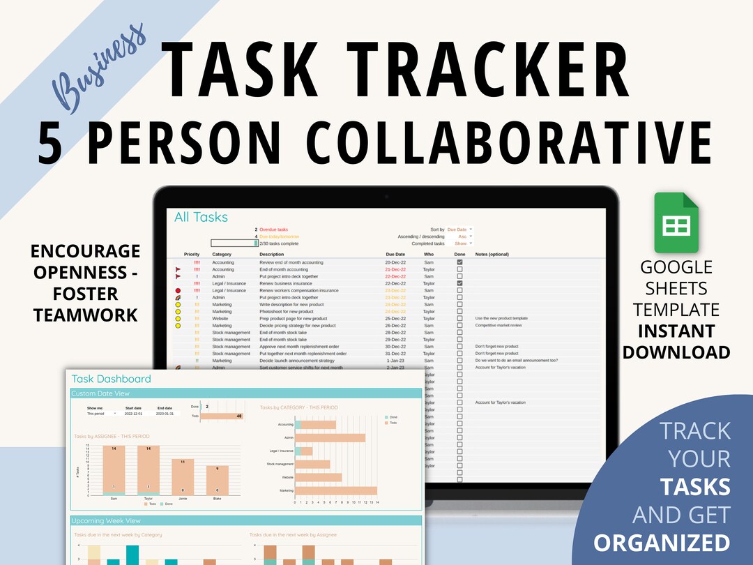 Multiple Staff Task Planner Examples Team Task Tracker | 5 Person Collaborative Team | Google Sheets ...