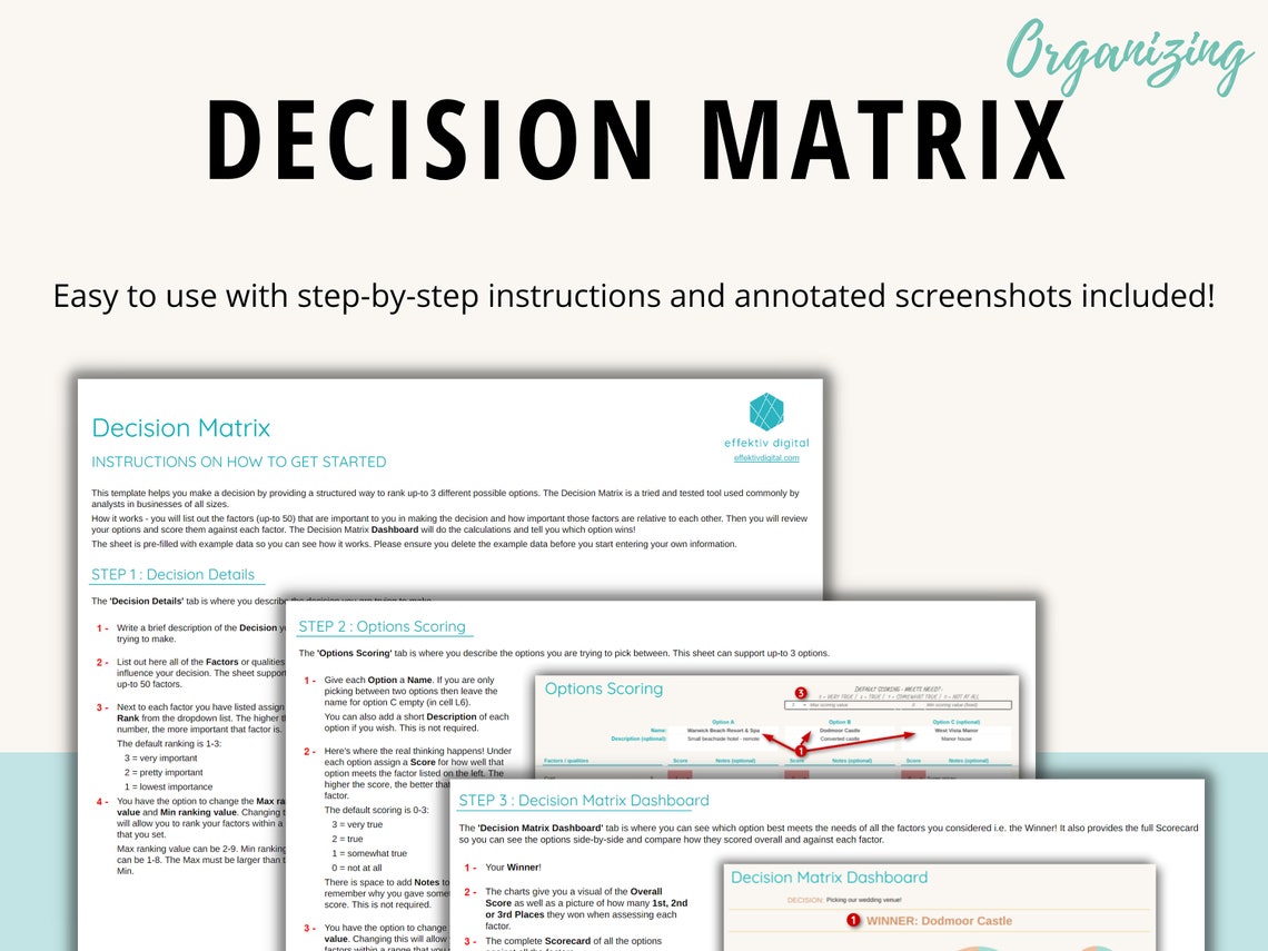 Decision Matrix 3 Option Template Decision Making Tool Google Sheets ...