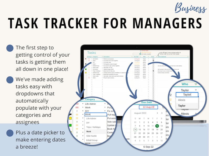 Task Tracker for Managers | Google Sheets Template | Project Management ...