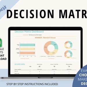 Decision Matrix 3 Options | Google Sheets template | Project management | Planning tool | Work decisions | Selection tool | Business tool
