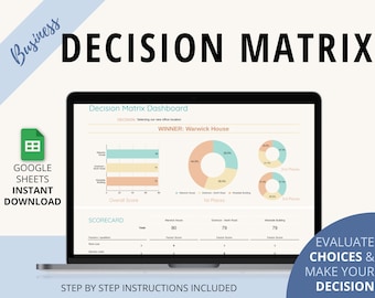 Decision Matrix 3 Options | Google Sheets template | Project management | Planning tool | Work decisions | Selection tool | Business tool