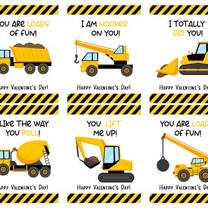 Cartes de Saint Valentin Construction | Imprimable | PNG | PDF | JPG | Excavatrice | Camion à benne basculante | Camion de ciment | Bouteur | Coeur | Bisous bisous