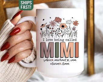 Mimi Gifts from Kids Custom Mimi Mug from Grandchildren Grandkids Name Mug Personalized Floral Mimi Cup Mimi Birthday Gift for Mimi Reveal