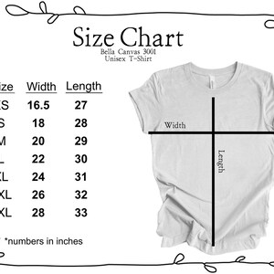 K&ouml;nnte beinhalten: Gr&ouml;&szlig;entabelle f&uuml;r ein Unisex-T-Shirt, die die Ma&szlig;e in Zoll f&uuml;r Breite und L&auml;nge angibt. Die Gr&ouml;&szlig;en umfassen XS, S, M, L, XL, 2XL und 3XL.