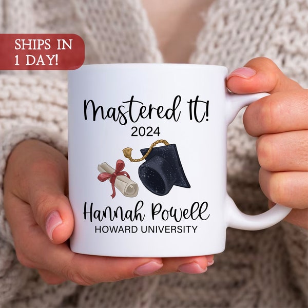 Masters Degree Gift, Graduation Gift For Her Him, Mastered It 2023 Mug, Graduation 2024 Master's Degree Cup, Cute Personalized Graduate Mug