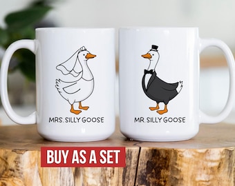 Mrs Silly Goose and Mr Silly Goose Mugs Wedding Gift for Newlyweds Engagement Gift Ideas for Couples Husband and Wife Fiance Gifts for Him