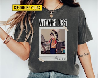 Personalized Birthday Shirt Custom Vintage Photo and Birth Year Party Shirt with Picture Best Friend 40th Birthday Gift for 30th 50th Bday