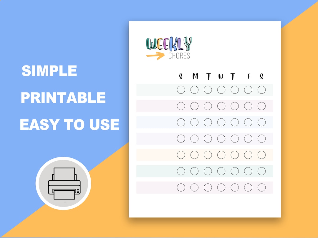 Simple Fun Weekly Chore Chart Printable Download - Etsy